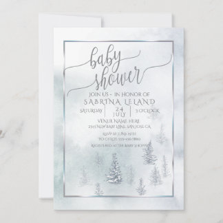 Faire-part Baby shower | Silver Blue Winter Wonderland