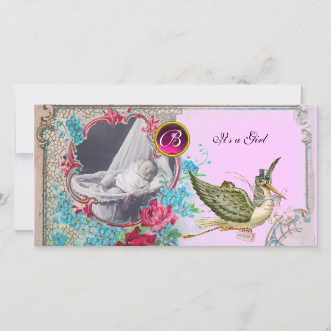 Faire-part BABY SHOWER STORE MONOGRAM, rubis (Devant)