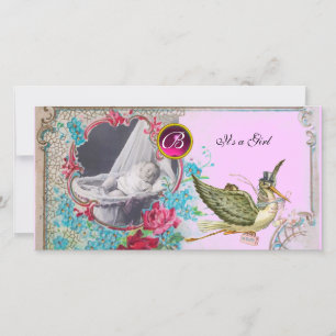 Faire-part BABY SHOWER STORE MONOGRAM, rubis