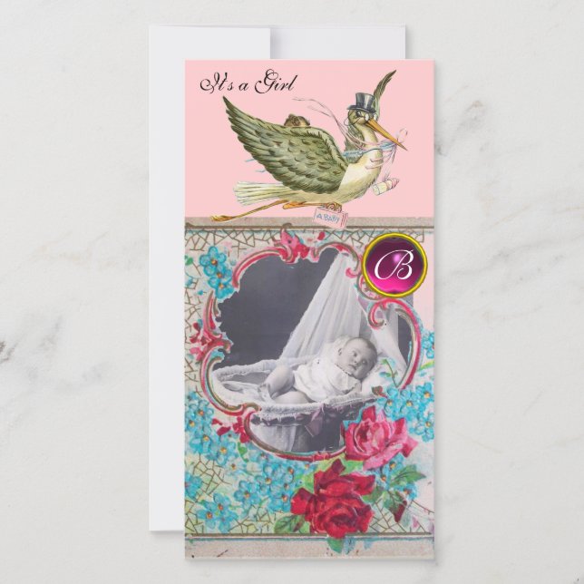 Faire-part BABY SHOWER STORE MONOGRAM, rubis (Devant)