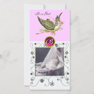 Faire-part BABY SHOWER STORE SWIRLS MONOGRAM rubis blanc