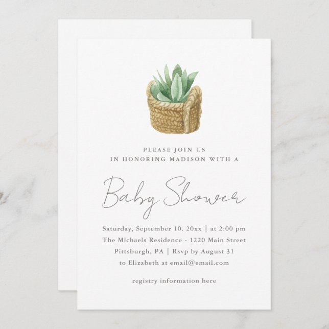 Faire-part Baby shower Succulent simple (Devant / Derrière)