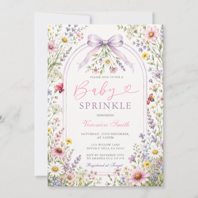 Faire-part Baby Sprinkle coquette Arc-en-ciel fleu (Devant)