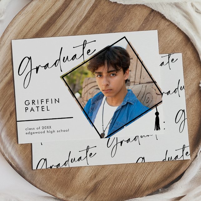 Faire-part Bac de graduation moderne blanche - Diplôme photo (Créateur téléchargé)