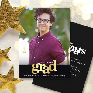 Faire-part Bac noir or photo de graduation typographie modern