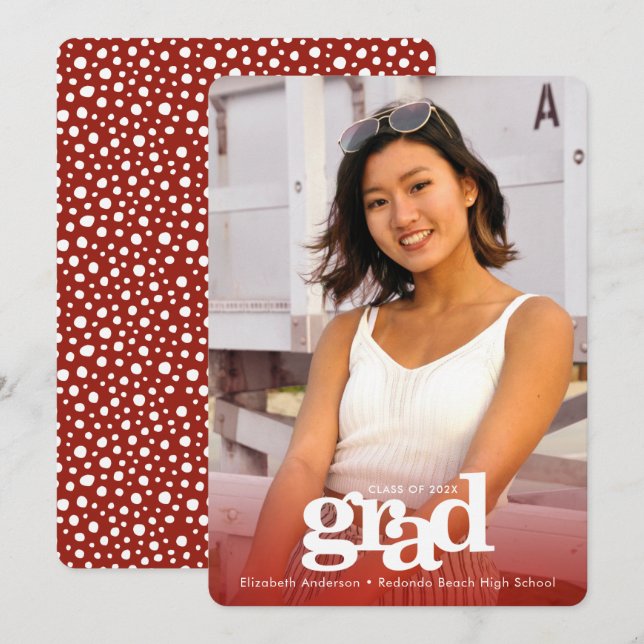 Faire-part Bac rouge graduation personnalisée photo audacieus (Devant / Derrière)