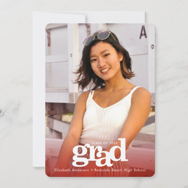 Faire-part Bac rouge graduation personnalisée photo audacieus (Devant)