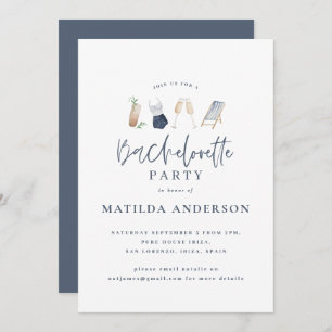 Faire-part Bachelorette de boisson bleu fille moderne design