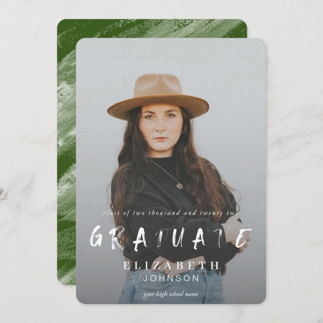 Faire-part Baguettes Abstraites vertes Diplôme photo (Devant / Derrière)