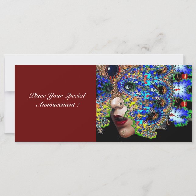 Faire-part Bal Masquerade Mardi Gras EPHÉMÉRAL, Masque Bleu (Devant)