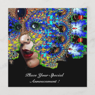 Faire-part Balle Mascarade Mardi Gras EPHÉMERAL, Masque Bleu