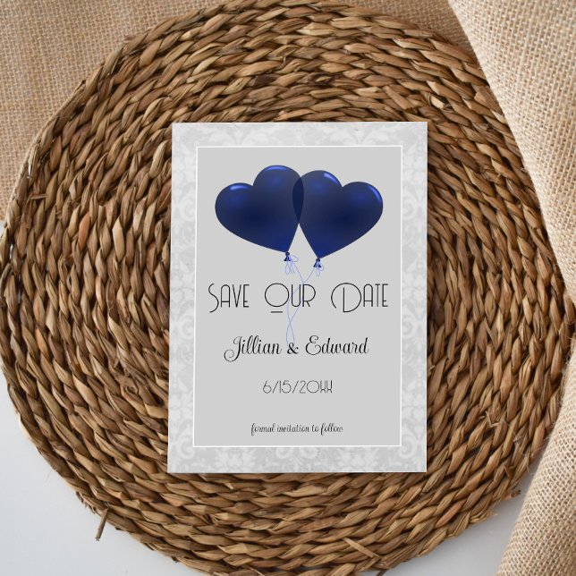 Faire-part Ballons Coeur Bleu Enregistrer La Date Annonce (Blue Heart Balloons Save the Date )
