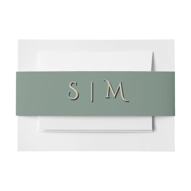 Faire-part Bandeau de mariage à monogramme Deep Sage (Devant Example)