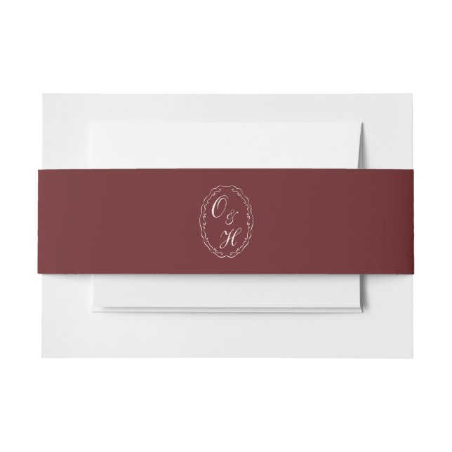 Faire-part Bandeau de mariage à monogramme en bordeaux (Devant Example)