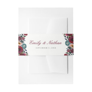 Faire-part Bandeau de mariage floral aquarelle rouge Bourgogn
