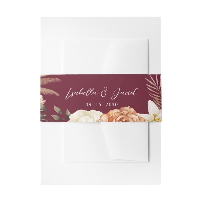 Faire-part Bandeau de mariage floral burgundy rustique (Devant example)