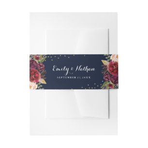 Faire-part Bandeau de mariage floral or bordeaux
