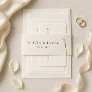 Faire-part Bandeau de mariage moderne blanc au lys calla