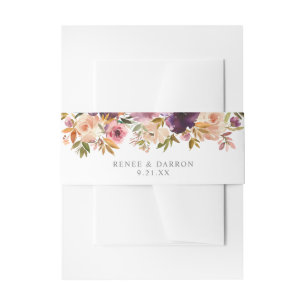 Faire-part Bandeau de ventre d'invitation floral rose et viol