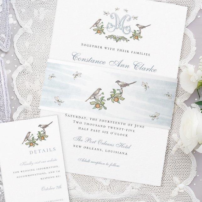 Faire-part Bandeau Floral Oiseaux de l'Amour (Créateur téléchargé)