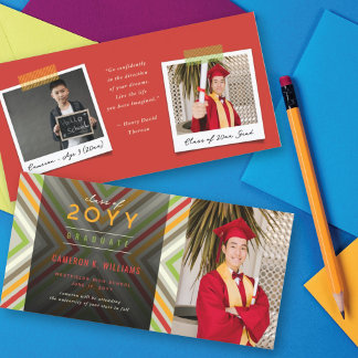 Faire-part Bandes diagonales colorées Photo tendance diplômé