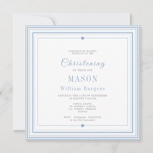 Faire-part Baptême Baptême Bleu Simple Script Moderne (Devant)