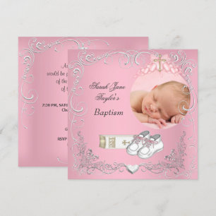 Faire-part Baptême de bébé fille Bible Blanc Rose