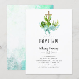 Faire-part baptême garçon aquarelle succulentes