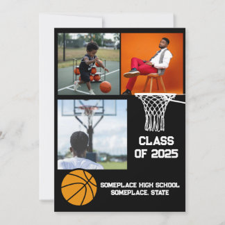 Faire-part Basket-ball 3 Photo Collage noir Graduation