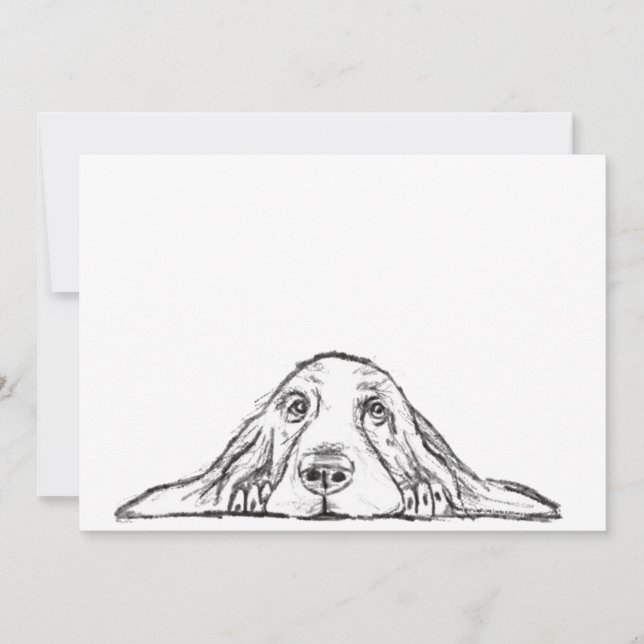 Faire-part basset hound noir blanc yeux de chiot simple  (Devant)