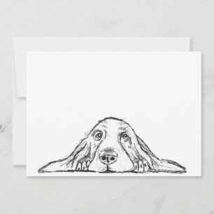 Faire-part basset hound noir blanc yeux de chiot simple