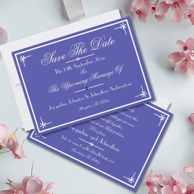 Faire-part Beau Bleu Élégant Classique Chic Enregistrer La Da (Beautiful Blue and White, Elegant Classic Chic "Save The Date" Announcement Cards.)