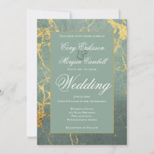 Faire-part Beau Mariage Turquoise Et Gold Marbling