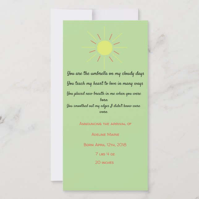 Faire-part bébé avec poème (Devant)