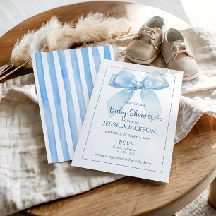 Faire-part Bébé bleu Ruban Douche garçon