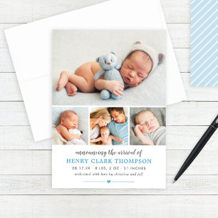 Faire-part Bébé Bleu Simply Sweet Photo Collage Naissance