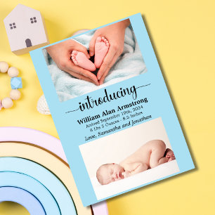 Faire-part Bébé bleu taille et poids photo naissance