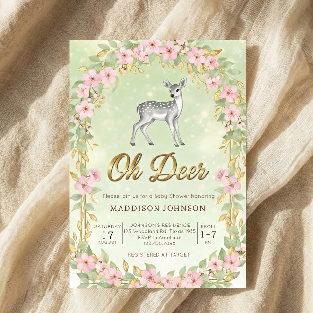faire-part bébé cadre doré fleurs cerf (Créateur téléchargé)