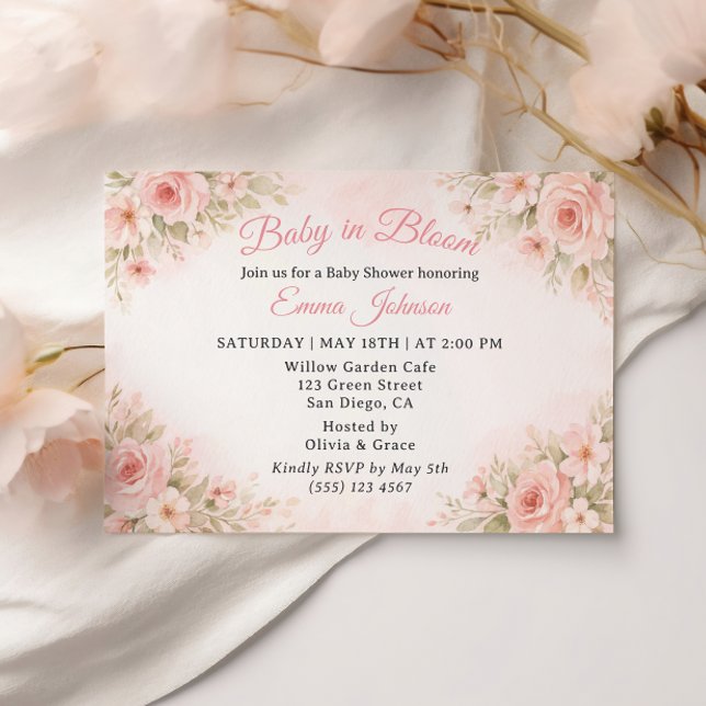 Faire-part Bébé en Fleur de Jardin Romantique aux  (Créateur téléchargé)