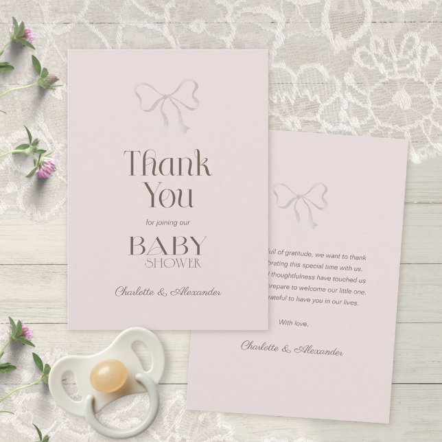 Faire-part Bébé Fille Arc-en-Couleurs Rose Poussié (Deep Dusty Rose Watercolor Bow Baby Shower Thank You Card ©Susanne Sachers - Sunny Mind 🌞)
