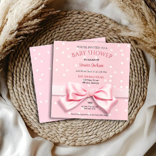 Faire-part Bébé fille au noeud rose à pois
