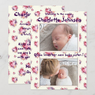 Faire-part Bébé fille avec frère et soeur Nouvelle arrivée