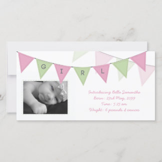 Faire-part Bébé Fille Naissance Triangle Drapeaux Bannière Ph