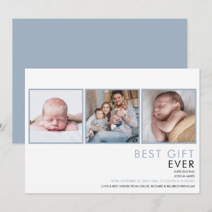 Faire-part Bébé garçon bleu poussiéreux 3 Photo Naissance