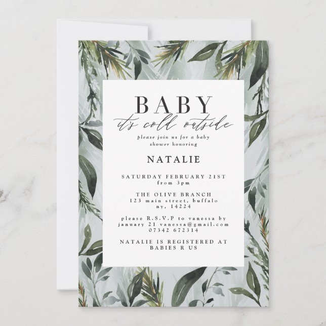Faire-part Bébé il fait froid dehors baby shower aquarelle (Devant)