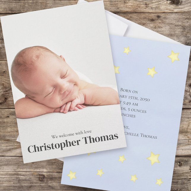 Faire-part Bébé mignon Bleu Simple Photo Nursery Rhyme Adorab (Créateur téléchargé)