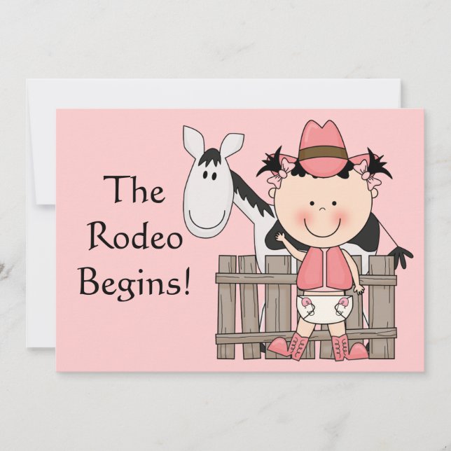 Faire-part Bébé mignon fille & cheval poney Personnalisé nais (Devant)