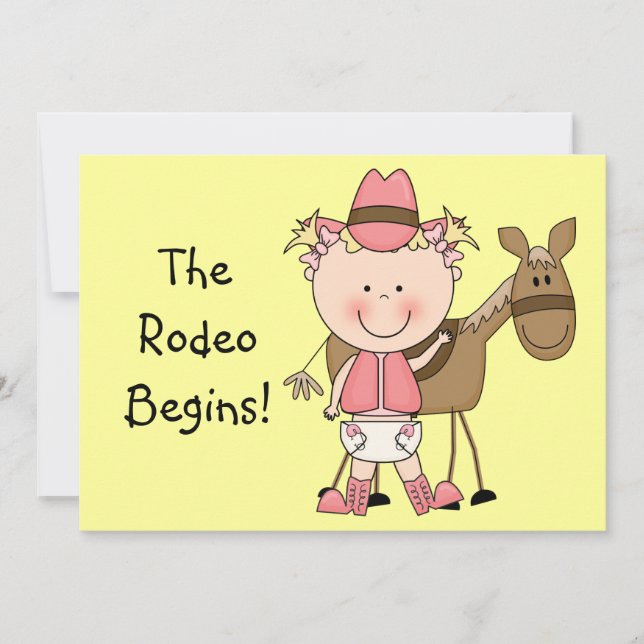 Faire-part Bébé mignon fille & cheval poney Personnalisé nais (Devant)