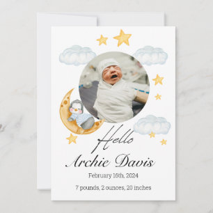 Faire-part bébé mignonne avec un pingouin bébé