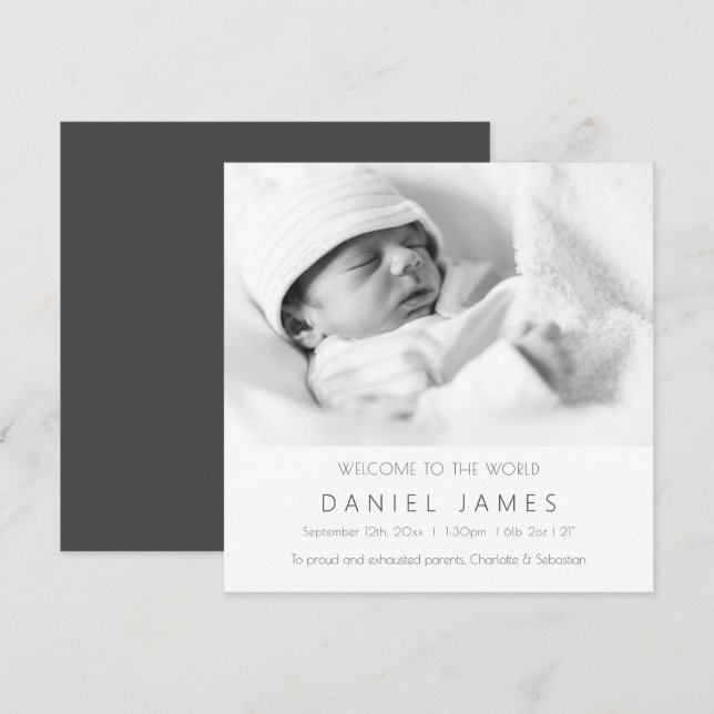 Faire-part bébé moderne photo personnalisée (Devant / Derrière)